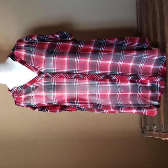 Red Plaid Button Sleeve Plaid Blouse (0644) 💥 - Picture 1 of 6